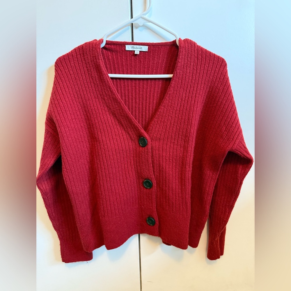 Madewell Cherry Red Button-Up Cardigan